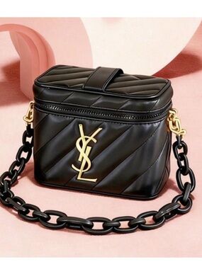GWP Yves Saint Laurent Black Quilted Crossbody Bag with Gold Accents